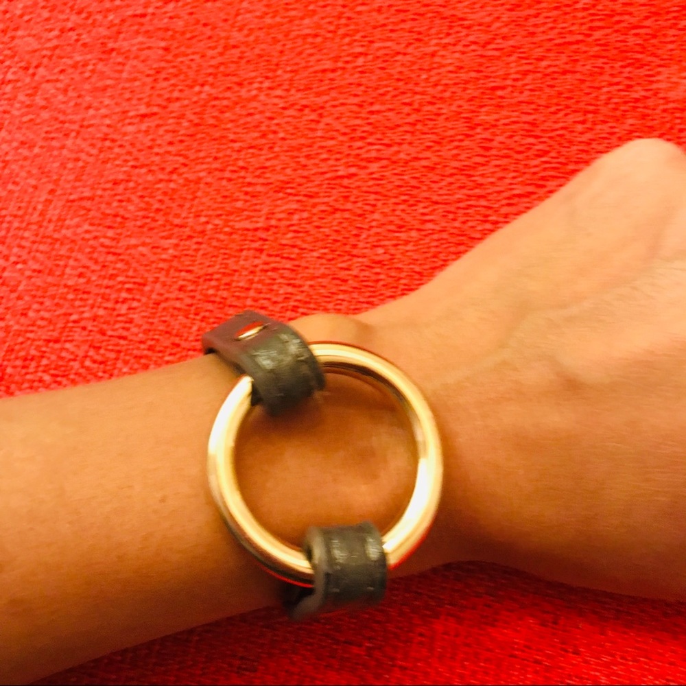 Gray leather with gold ring bracelet in GUC